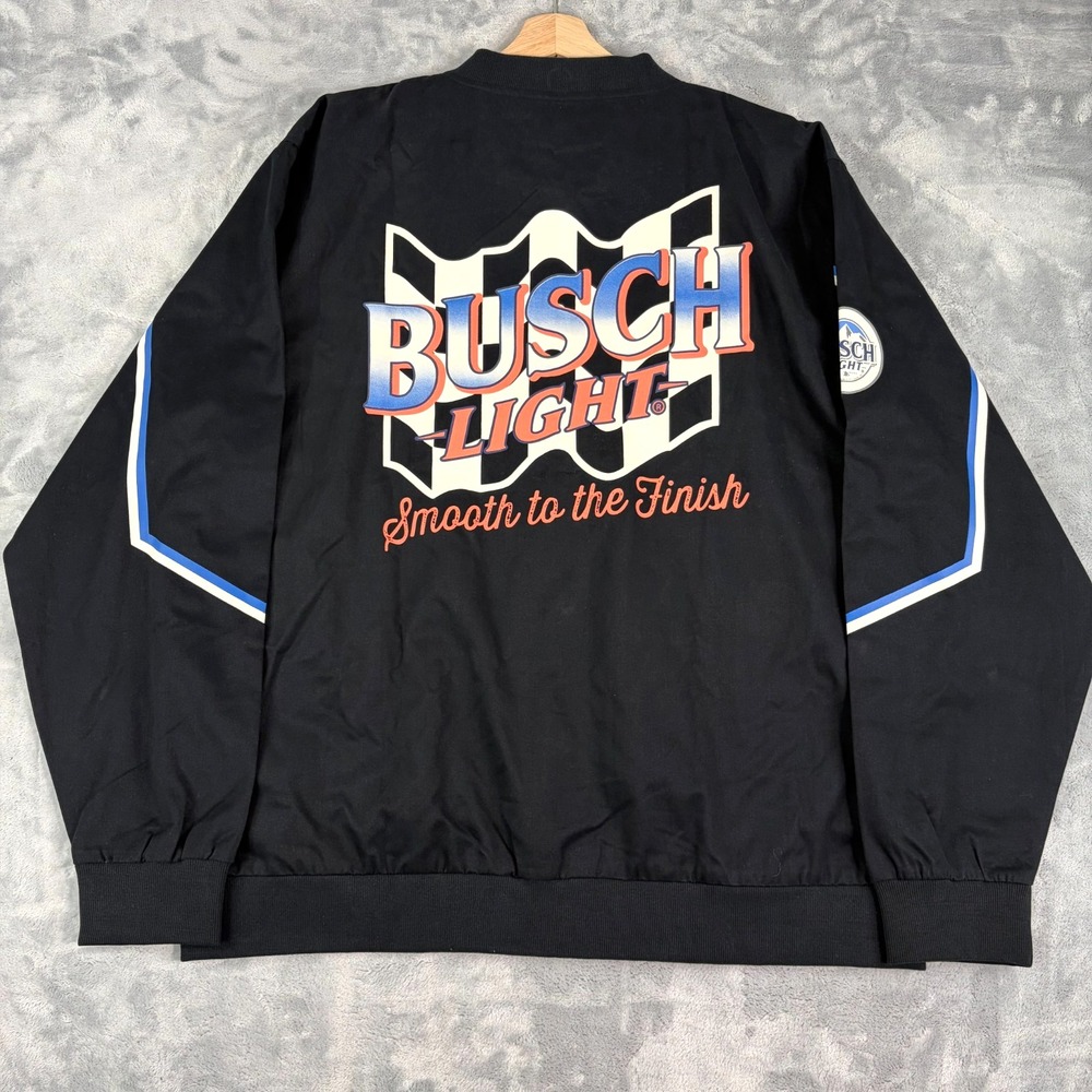 Busch Light Snap Button Bomber Jacket Mens 2XL Smooth to the Finish Graphic NEW